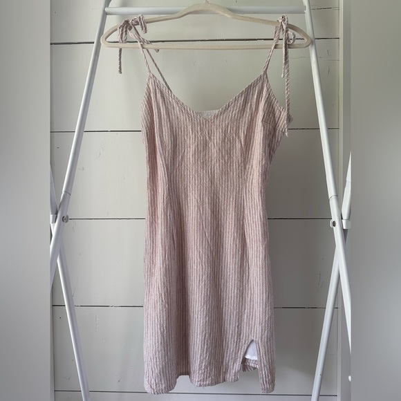 XS Abercrombie & Fitch Beige Linen Striped Dress - Picture 2 of 3
